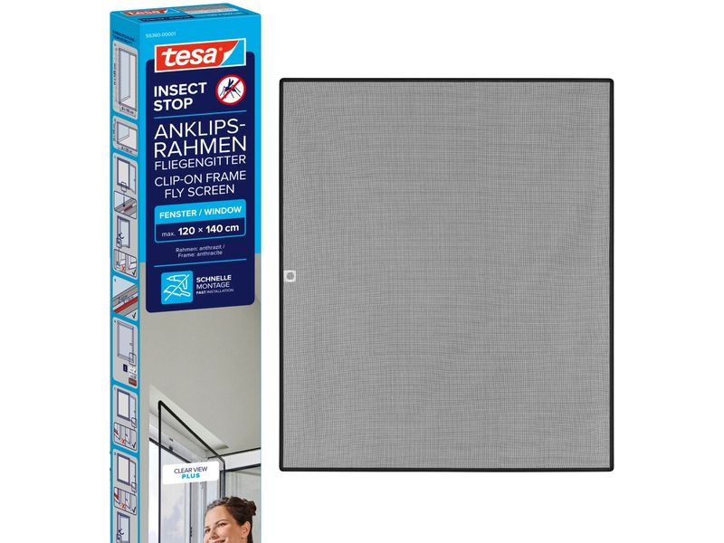 tesa | Fliegengitter CLIP-ON Rahmen für | Fenster 140 x 120 cm