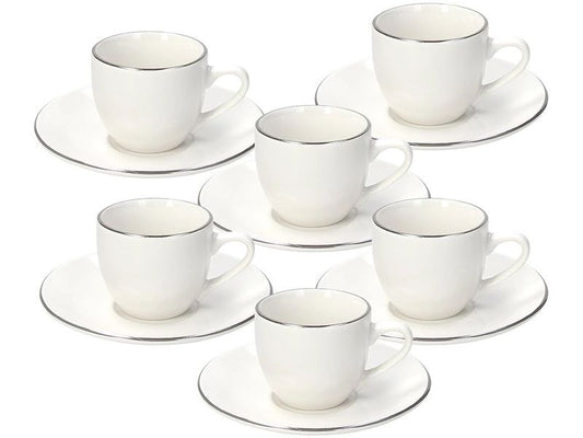 Tognana | Espressotassen-Set Fascetta Platino | 6 Stück, 90 ml, Weiss