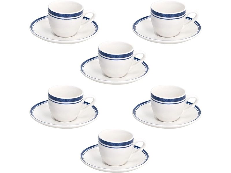 Tognana | Espressotassen-Set Filo | 6 Stück, 80 ml, Weiss/Blau