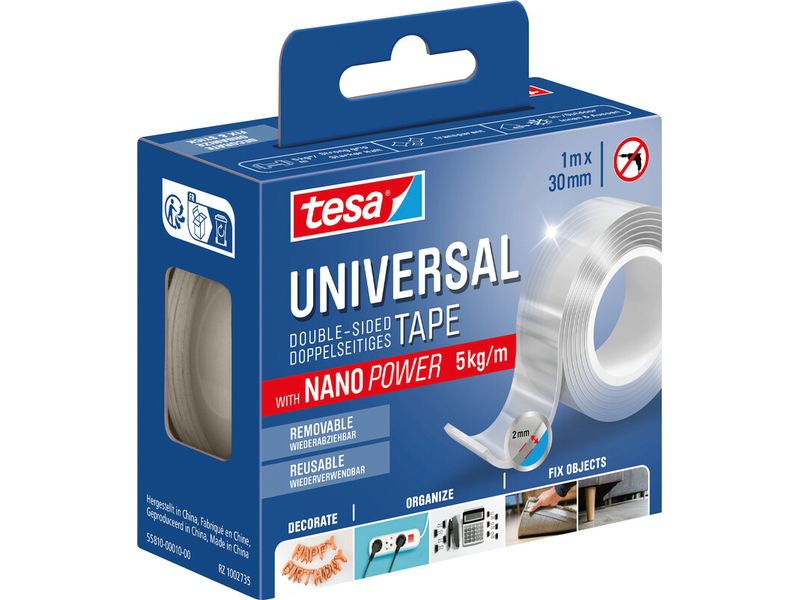 tesa | Doppelseitiges Klebeband | 1m x 30mm, Transparent
