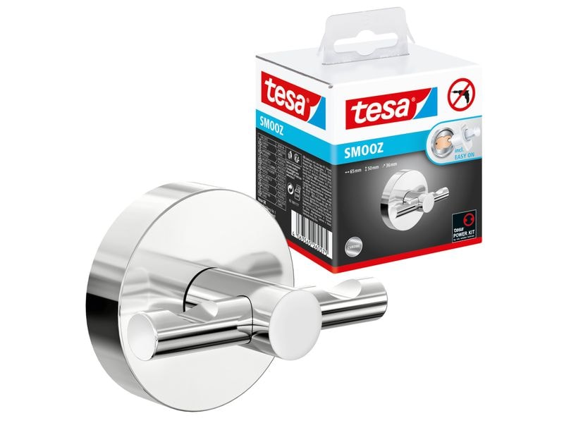 tesa | Handtuchhaken SMOOZ Silber Serie | ohne Bohren, silber