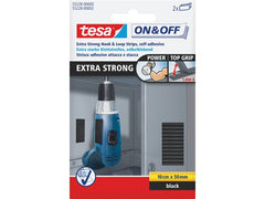 tesa | Klettband On&Off Extra Strong | 0.05m x 100mm, Schwarz