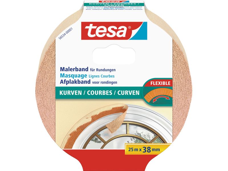 tesa | Malerband Flexibles Kurvenklebeband | 25m x 38mm, Braun