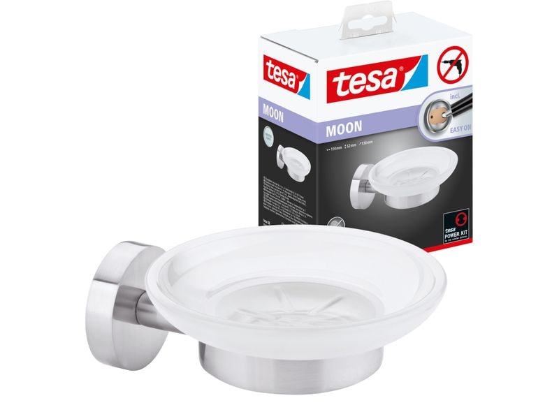 tesa | Seifenschale MOON Silber Serie | ohne Bohren, silber