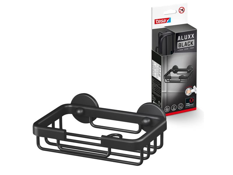 tesa | Seifenschale ALUXX Black Serie | ohne Bohren, Schwarz