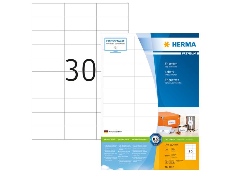HERMA | Etiketten | Premium, A4, 70 x 29.7 mm, weiss, permanent