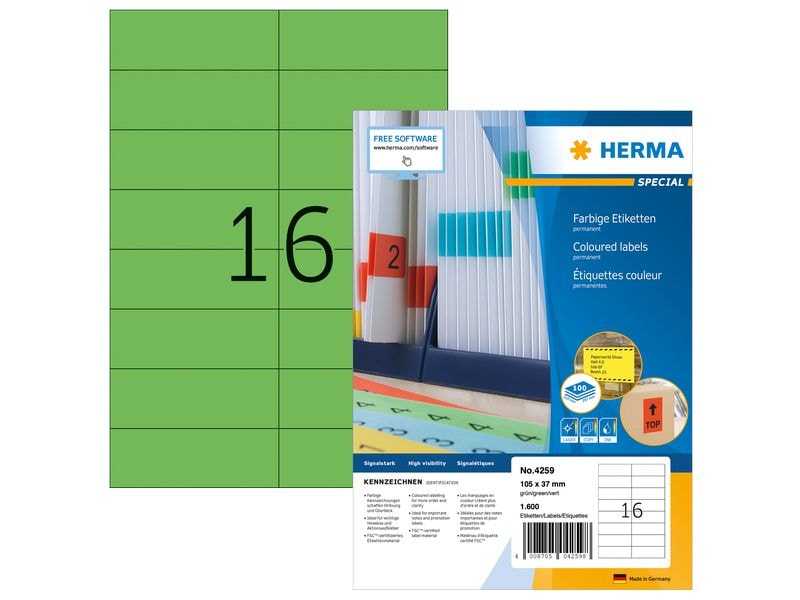 HERMA | Etiketten | Farbige, A4, 105 x 37 mm, grün, permanent
