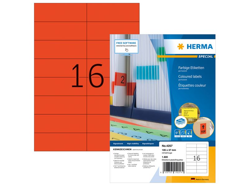 HERMA | Etiketten | farbig, A4, 105 x 37 mm, permanent haftend