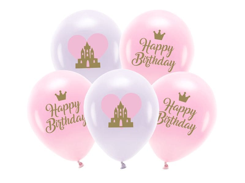 Partydeco | Ballons Eco Happy Birthday | Rosa, 33 cm, 5 Stk