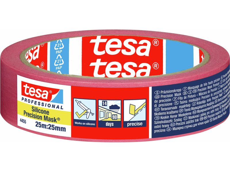 tesa | Malerband Silikon-Abdeckband | 25m x 25mm, Rot