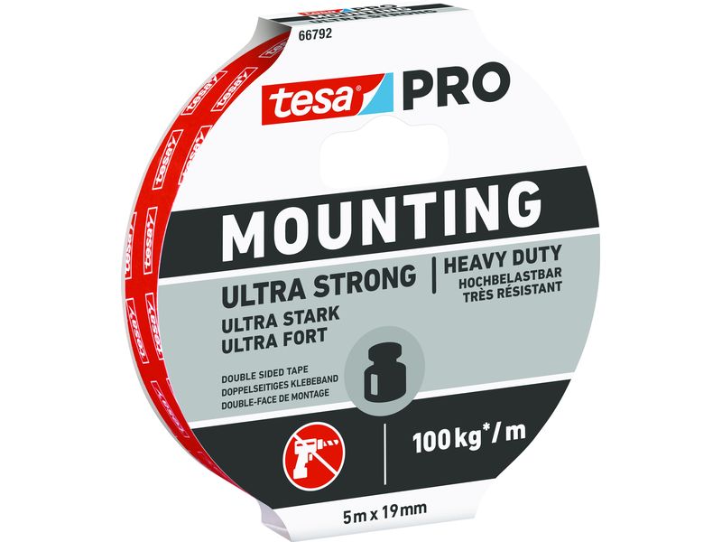 tesa | Montageband Montageklebeband Ultra | 5m x 19mm, Weiss
