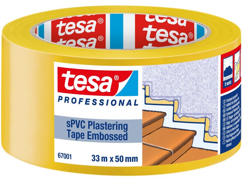 tesa | Reparaturband Verputzband PVC | 33m x 50mm, Gelb