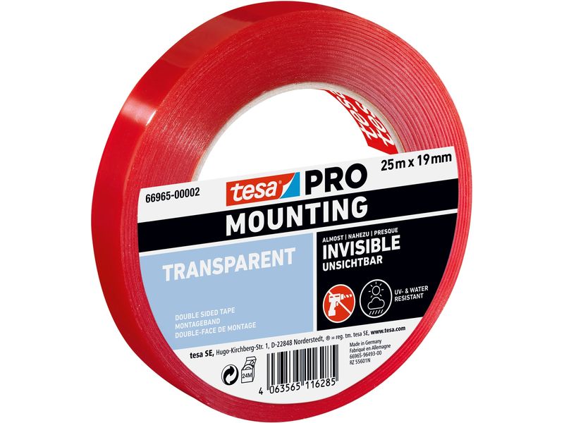 tesa | Montageband Montageklebeband klar | 25m x 19mm, Transparent
