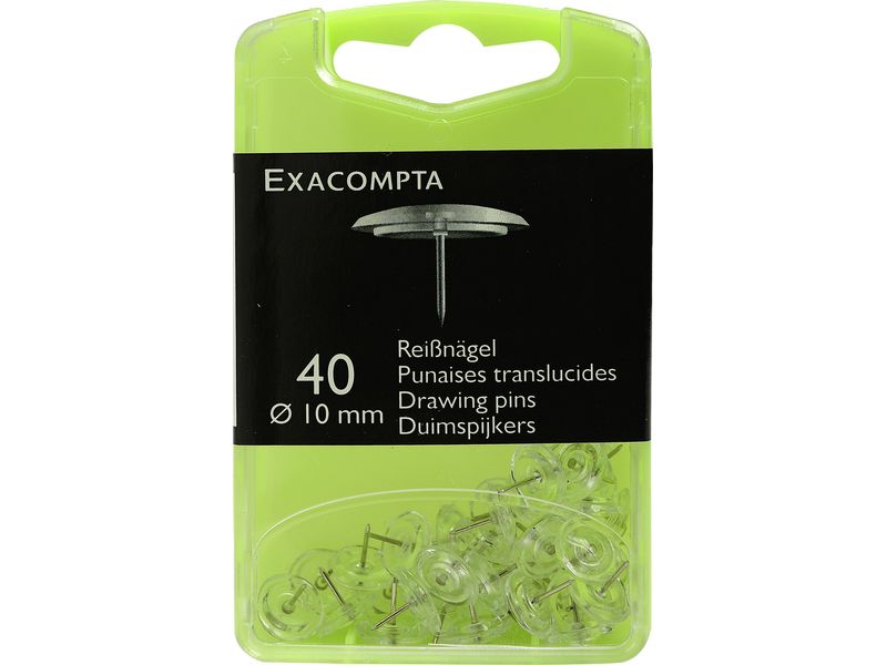 Exacompta | Pinwandnadel, runder Kopf, 40 Stk | transparent, L:7mm, ø10mm
