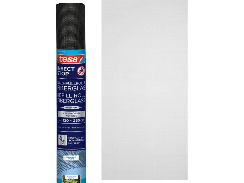 tesa | Fliegengitter Ersatzgewebe | 2.5m x 1200mm, Schwarz