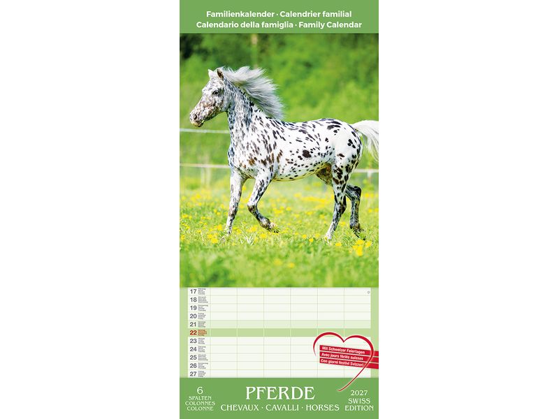 TH Products | Familienkalender Pferde 2027 | 24.5x51.5 cm