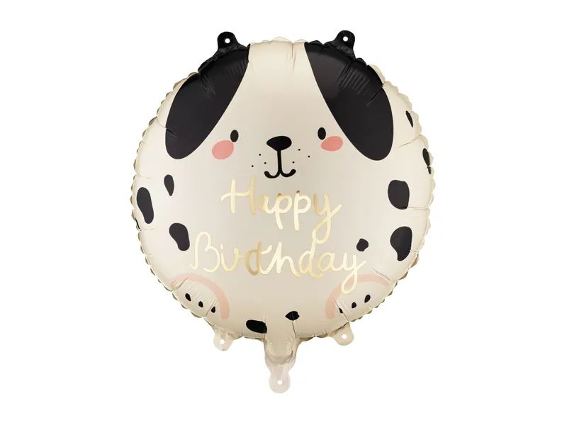 Partydeco | Folienballon Bday Dog | 35 x 35 cm, 1 Stk, inkl. Strohhalm