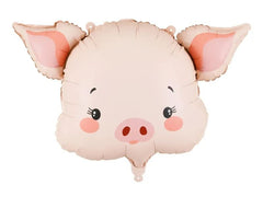 Partydeco | Folienballon Schweinchen | 61 x 36 cm, 1 Stk, inkl. Strohhalm