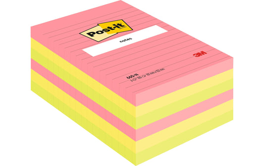 Post-it | Haftnotizen Neon Liniert PEFC | 101 x 152 mm, 6 Stück à 100 Blatt