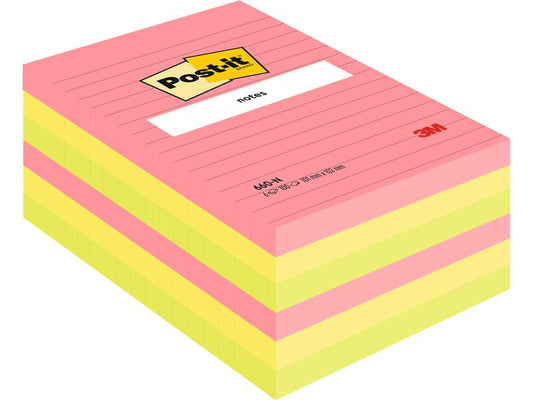 Post-it | Haftnotizen Neon Liniert PEFC | 101 x 152 mm, 6 Stück à 100 Blatt