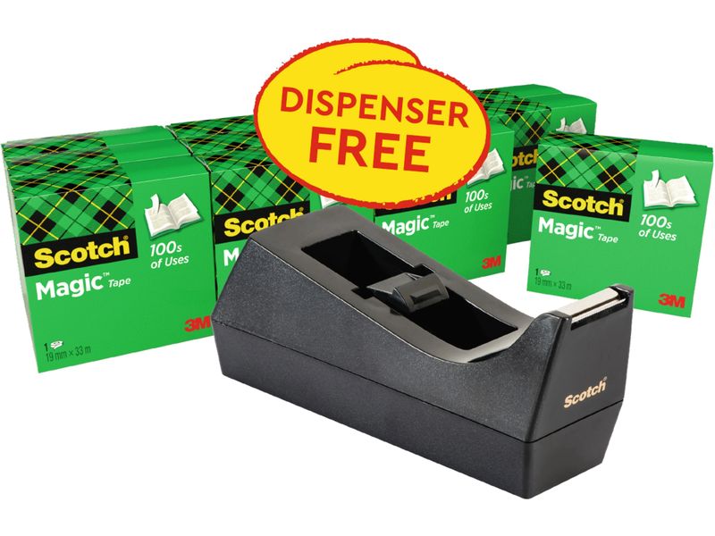 Scotch | 3M Scotch Magic Pultabroller schwarz | Abroller schwarz + 12 Rollen 19 mm x 33 m