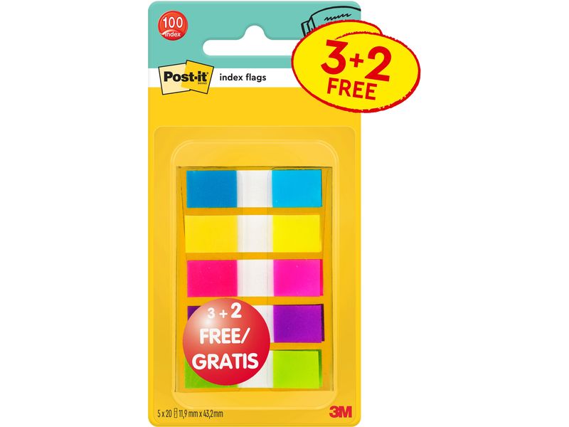 Post-it | Index Mini farbig | 5 x 20 Stück, 11.9 mm x 43.2 mm