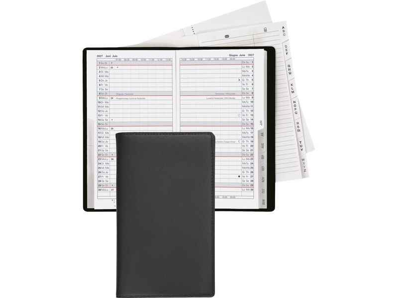 Biella | Taschenagenda Planer 2027 Luzern | Leder schwarz, 8.7x15.3cm,1M/2S