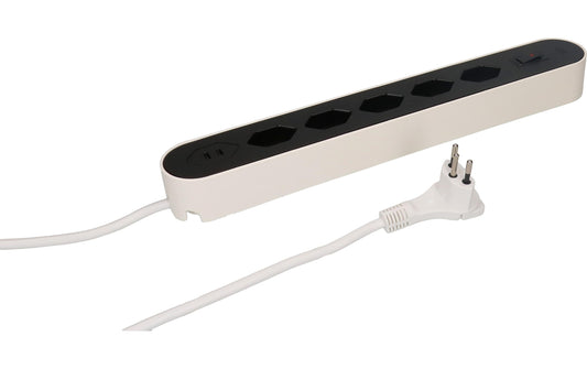 Max Hauri | Steckdosenleiste Design Line | 5x Typ 13 2xUSB-C Scha. 2.2m flach ws/sw