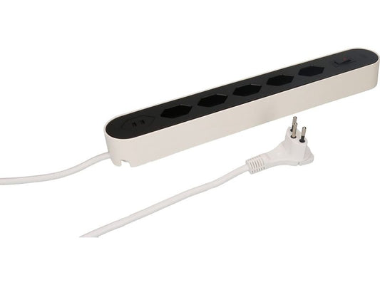 Max Hauri | Steckdosenleiste Design Line | 5x Typ 13 2xUSB-C Scha. 2.2m flach ws/sw