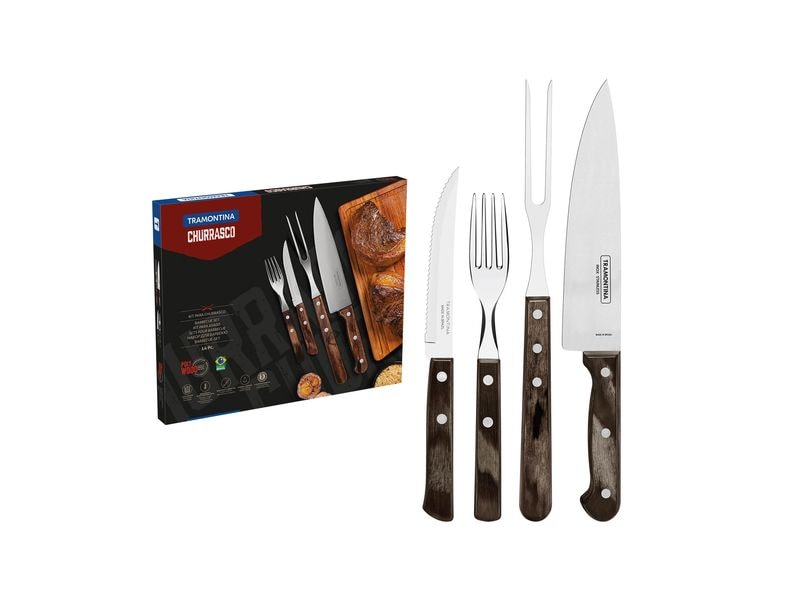 Tramontina | STEAK-/PIZZA Grillbesteck, 14-tlg - Braun | Steakbesteck, Tranchierset