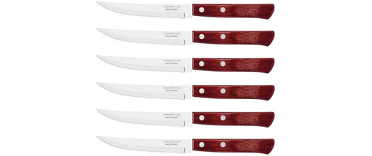 Tramontina | STEAK-/PIZZA Messer, 6-tlg - Rot | Steakmesser mit Wellenschliff