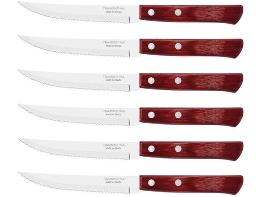 Tramontina | STEAK-/PIZZA Messer, 6-tlg - Rot | Steakmesser mit Wellenschliff