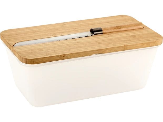 Kesper | Brotbox mit Schneidebr. u. Messer | PP/Bambus, Weiss