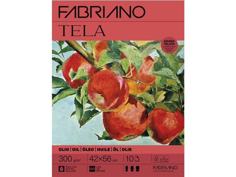 Fabriano | Acrylpapier Tela | 300g/m2, 10 Bl, Kalt gepresst, 42 x 56 cm