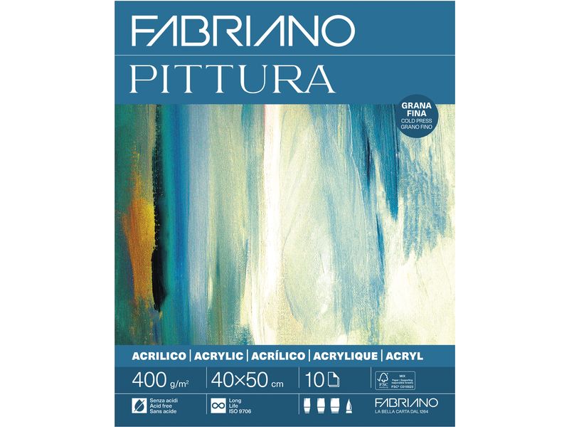 Fabriano | Acrylpapier Pittura | 400g/m2, 10 Bl, Kalt gepresst, 40 x 50 cm