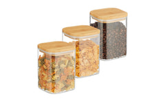 relaxdays | Vorratsglas mit Bambusdeckel | 3er Set, 3 x 900 ml