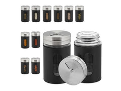 relaxdays | Gewürzstreuer 90 ml | 12er Set, Edelstahl, Schwarz/Silber