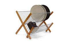 relaxdays | Abtropfgestell Cross | Abtropfgitter Metall Bambus