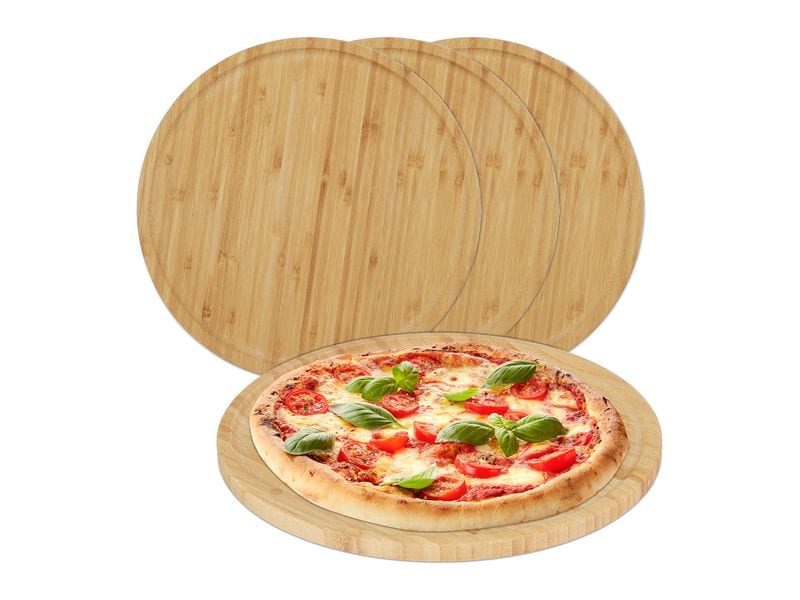 relaxdays | Pizzateller Bambus | 4 Stück
