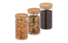 relaxdays | Vorratsglas mit Bambusdeckel | 3er Set, 3 x 1000 ml
