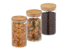 relaxdays | Vorratsglas mit Bambusdeckel | 3er Set, 3 x 1000 ml