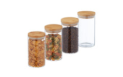 relaxdays | Vorratsglas mit Bambusdeckel | 4er Set, 4 x 1000 ml