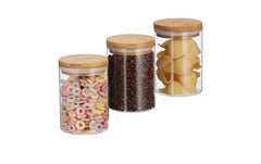 relaxdays | Vorratsglas mit Bambusdeckel | 3er Set, 3 x 600 ml
