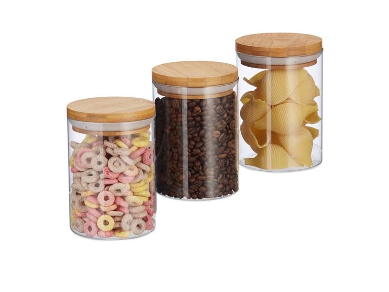 relaxdays | Vorratsglas mit Bambusdeckel | 3er Set, 3 x 600 ml