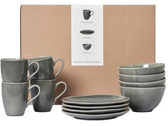 Broste Copenhagen | BC Nordic Rain Frühstücksset für vier | Grey, Glänzend glasiertes Steingut