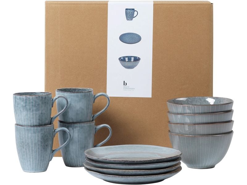 Broste Copenhagen | BC Nordic Sea Frühstücksset für vier | Soft Blue, Steingut mit reaktiver Glasur