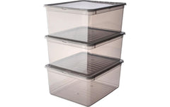 keeeper | bea Clearbox Set 3 x 18 l | 39 x 33,5 x 25,5 cm, crystal grey