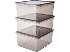 keeeper | bea Clearbox Set 3 x 18 l | 39 x 33,5 x 25,5 cm, crystal grey