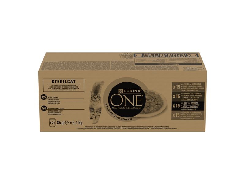 Purina ONE | Nassfutter Sterilcat | Truthahn, Lachs, Rind & Huhn, 60x85g