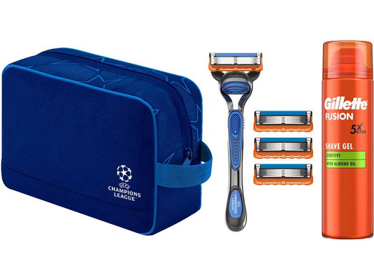 Gillette | Fusion5 Set Klingen 4er&HS UEFA | 5er + Handstück + Wandhalterung